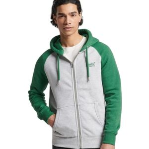 Superdry Men's Zip-Up Hoodie in Green and Gray